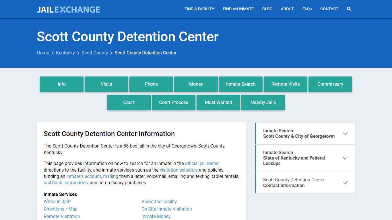 Scott County Detention Center, KY Inmate Search, Information